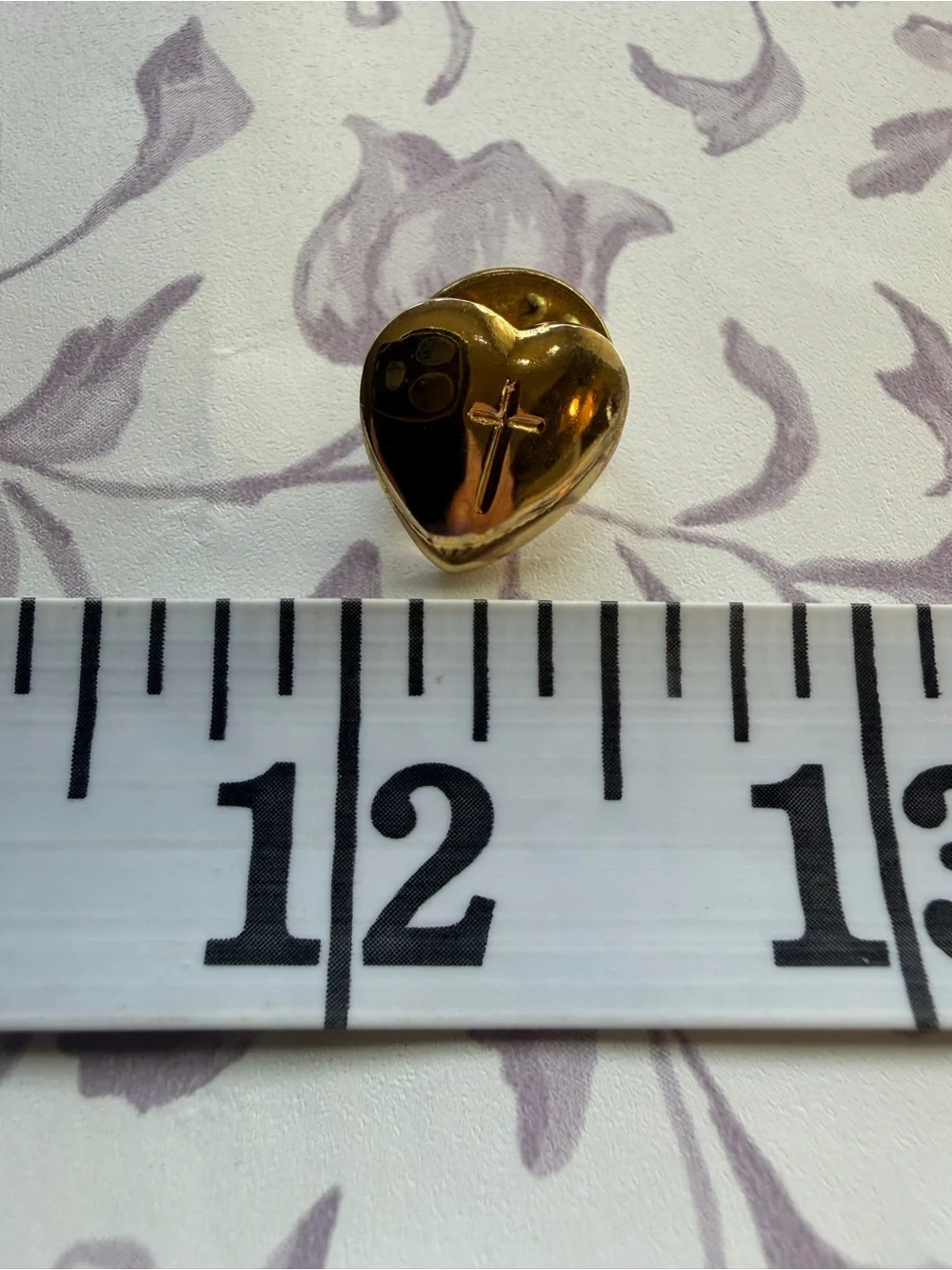 Gold Heart Pin with Cross Accent